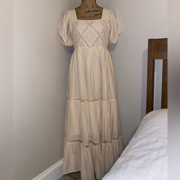 BAND OF THE FREE KAVYA LIGHT TEA LATTICE MAXI DRESS - Picture 3 of 16